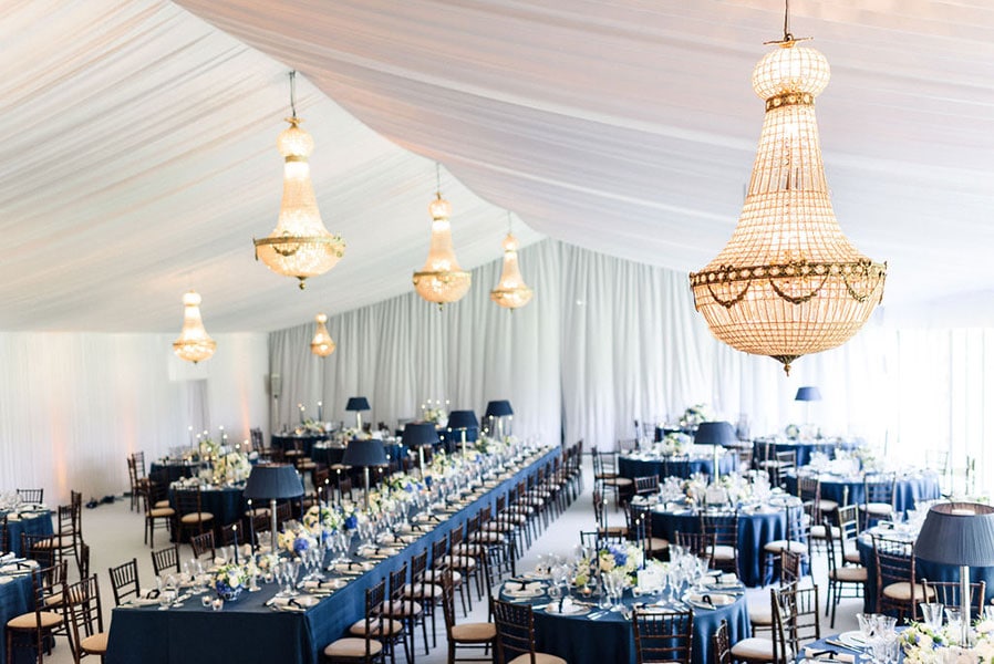 1.15 metre Empire chandeliers at a wedding party, available to hire in Somerset 