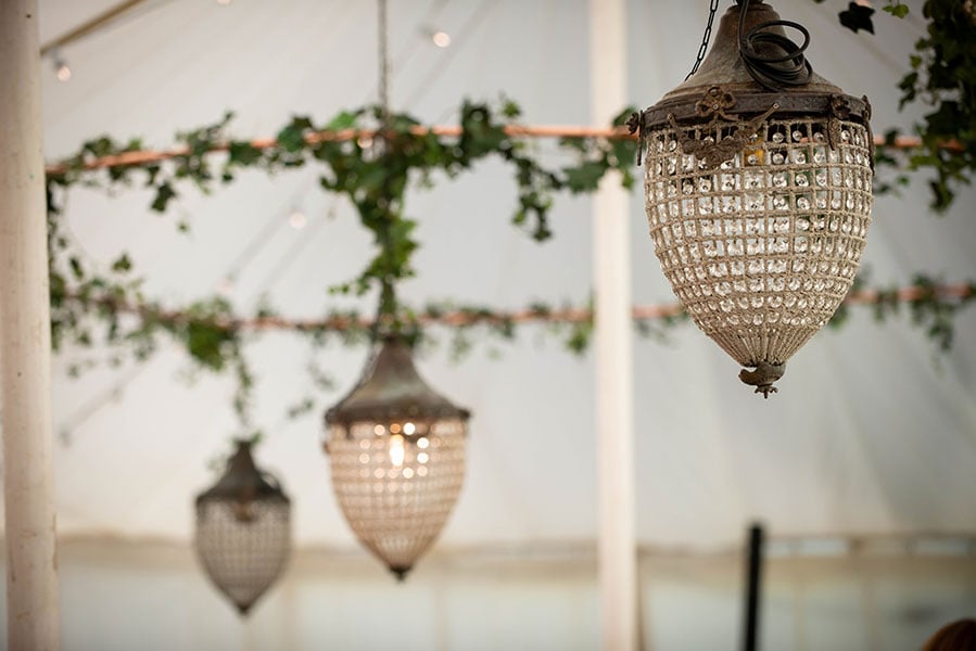 Acorn chandeliers for hire at Crescent Moon event stylists in Frome