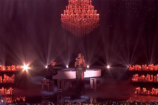 Giant Chandelier 3 metre Marie Therese on stage at Britain's Got Talent Christmas Spectacular