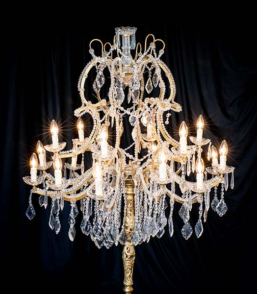 Sovereign - detail of large floor standing chandelier for hire