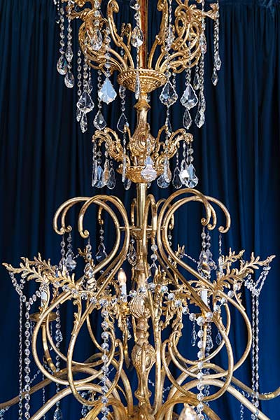 detail of Baroque Gold Chandelier for hire 160cm-high