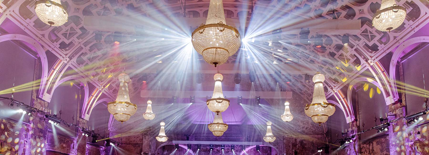Battersea Art Centre event venue with chandelier hire by Crescent Moon