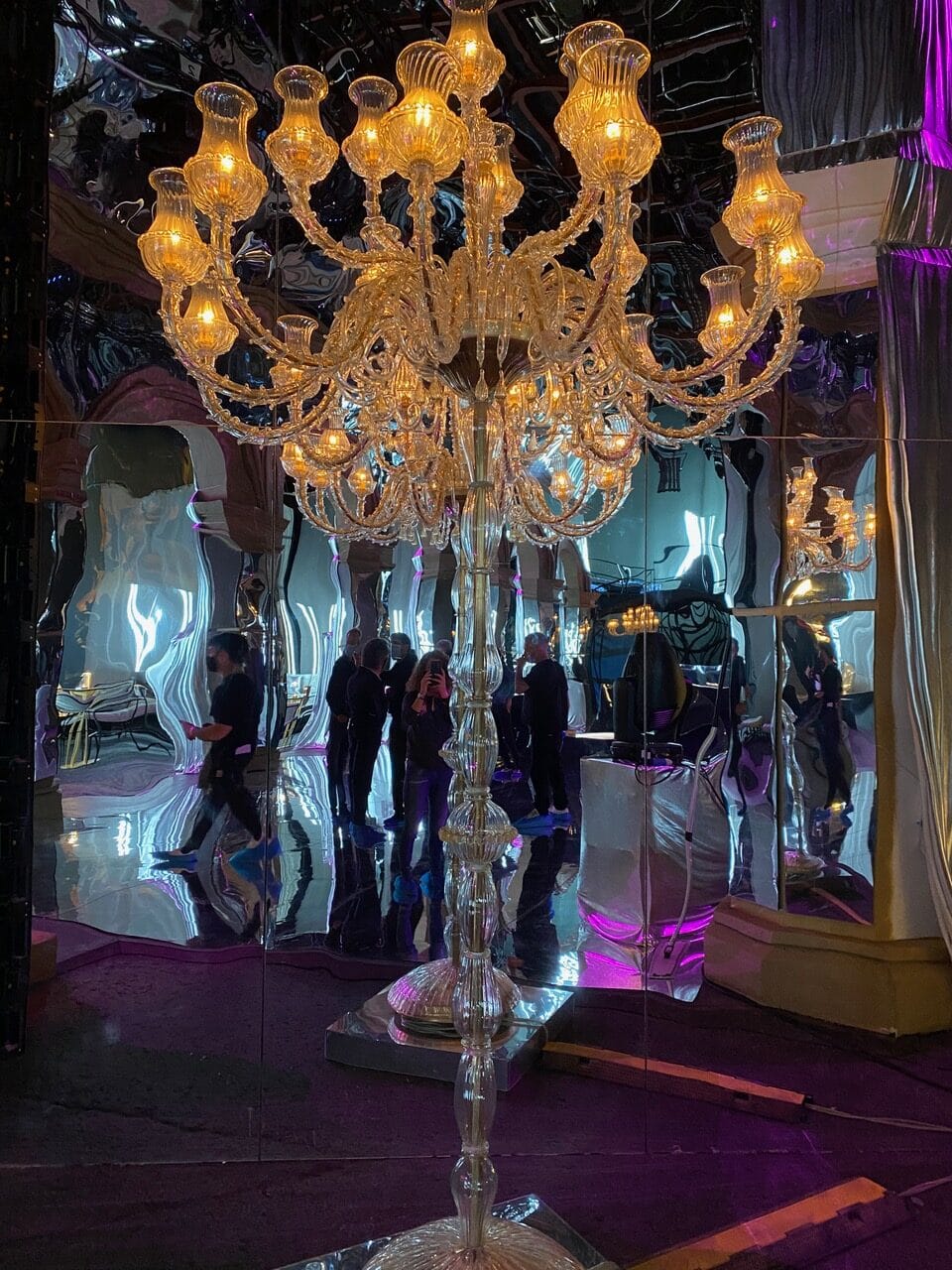 Murano Glass Floor Standing chandelier at a London film studio