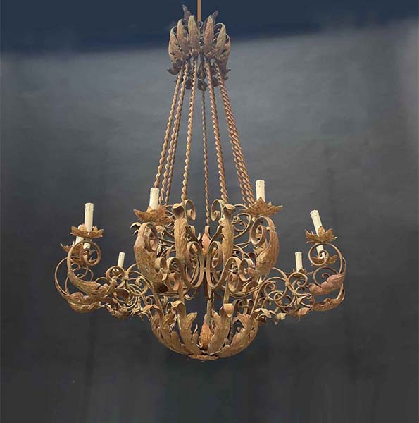 Floristry wrought iron chandelier with electric fittings undressed