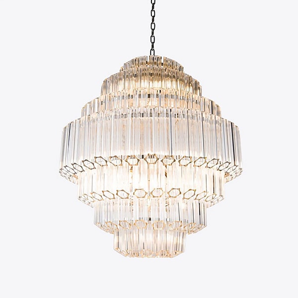 Deco 100 chandelier illuminated on white background